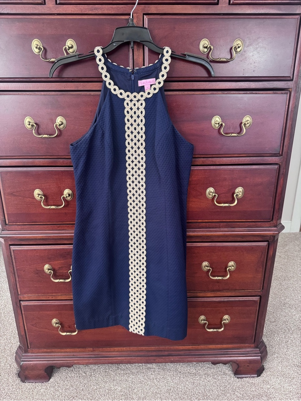 Lilly Pulitzer sleeveless Navy Dress with gold trim